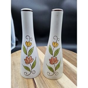 Vintage MCM Mikasa Cera-Stone Salt & Pepper Shaker Set 6"‎  White Flower